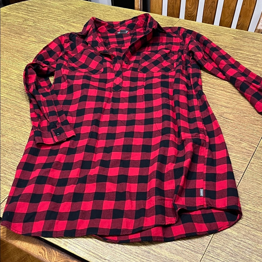Eddie Baue Red and Black Plaid Button Down Shirt dress